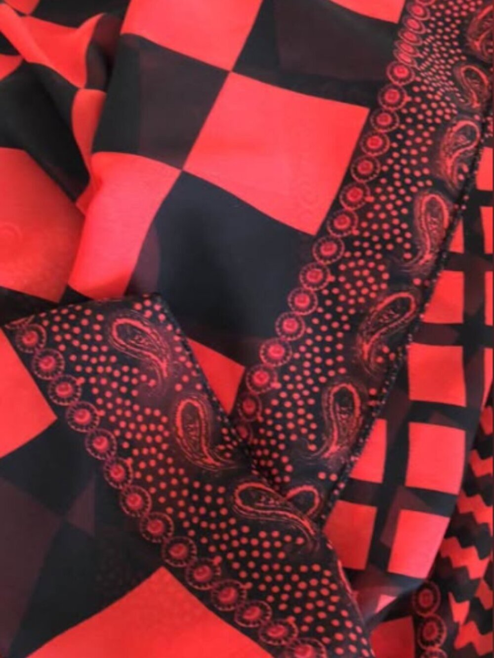 Red Black Paisley and Checkered Scarf